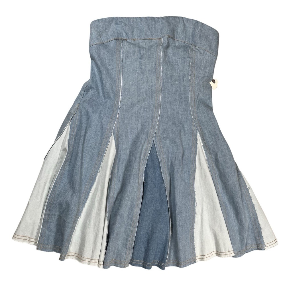 New Anthropologie Pilcro Strapless Seamed Denim Mini Dress Sz M Boho Festival